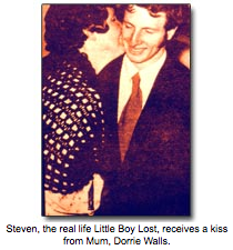 Steven, the real life Little Boy Lost, receives a kiss from Mum, Dorrie Walls. 